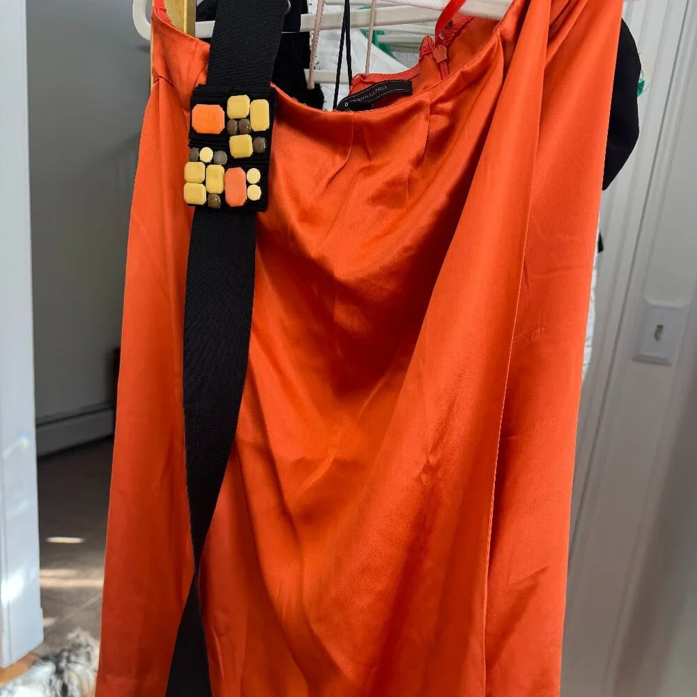 Sleeveless Silk Orange Party Mini Dress w/ Belt and Pockets BCBGMaxAzria XXS - Picture 8 of 8